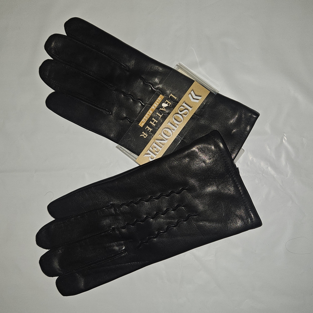 Isotoner Men's Black Leather Gloves